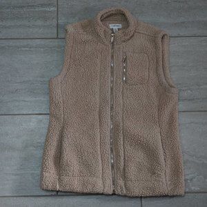 CALVIN KLEIN Women's Full Zip Faux Sherpa Vest Size Medium Tan w Gold Accents